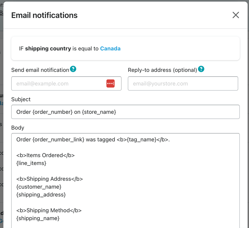 Custom email notification editor in shopify