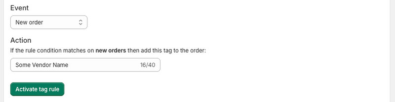 Order Automator rule action to add tag