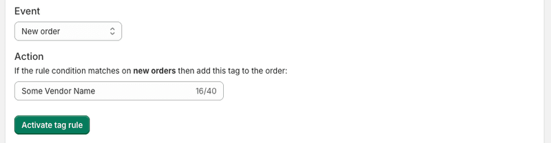 Order Automator rule action to add tag