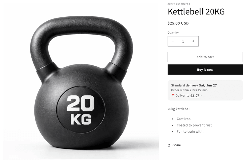 shipping estimate on shopify product page