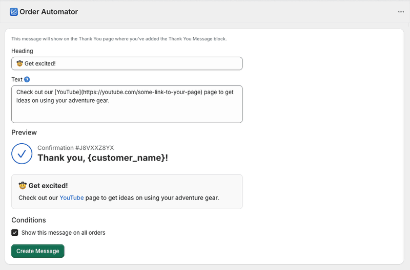 Order Automator thank you page customizer